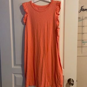 Coral ruffle sleeve tshirt dress